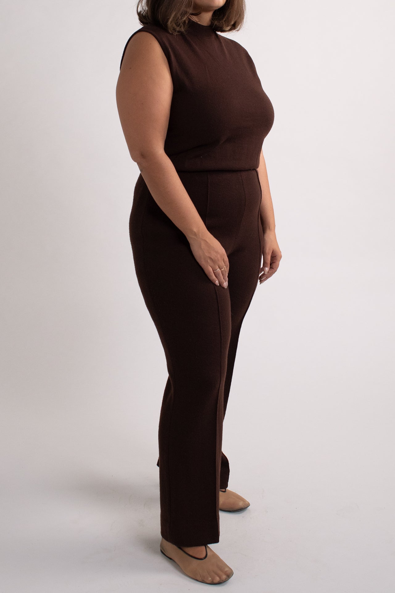 Brown Italian Wool Pant & Mockneck Shirt Set