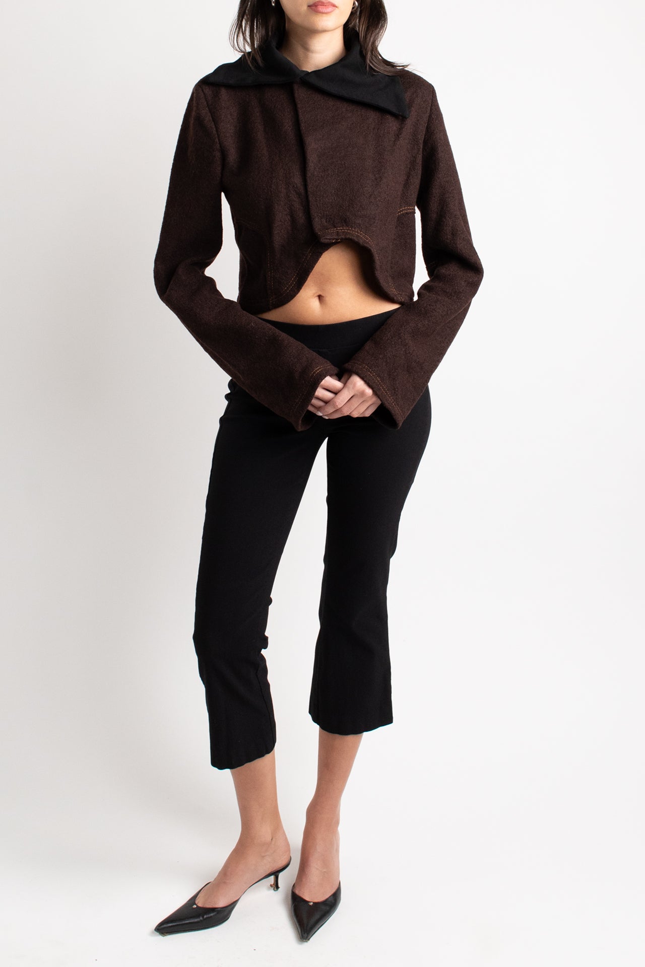 Brown Wool Cropped Cardigan