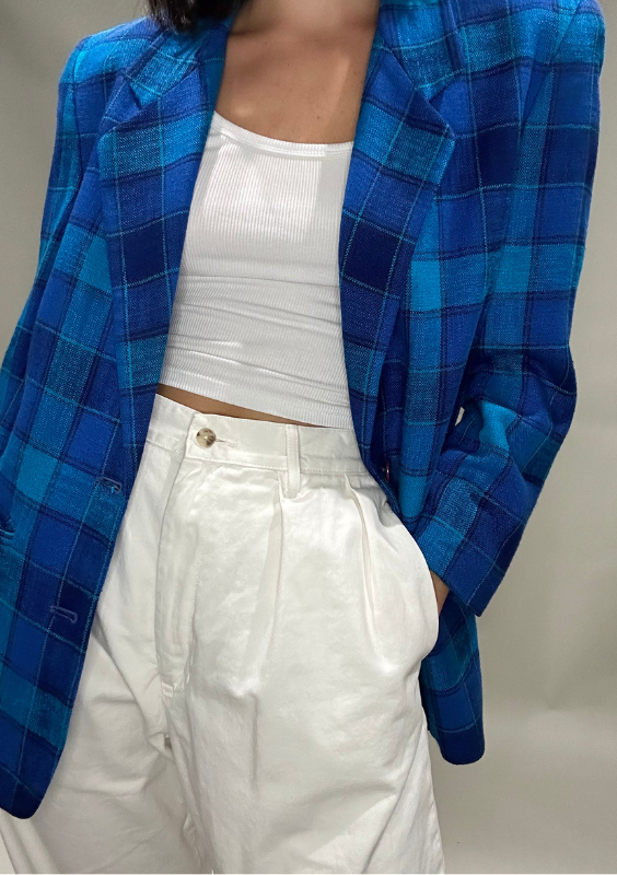 Vintage Blue Checkered Blazer