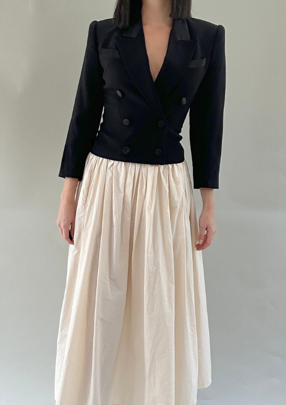 Vintage Structured Cropped Tuxedo Blazer