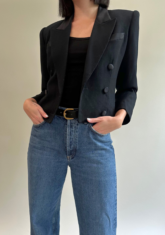 Vintage Structured Cropped Tuxedo Blazer