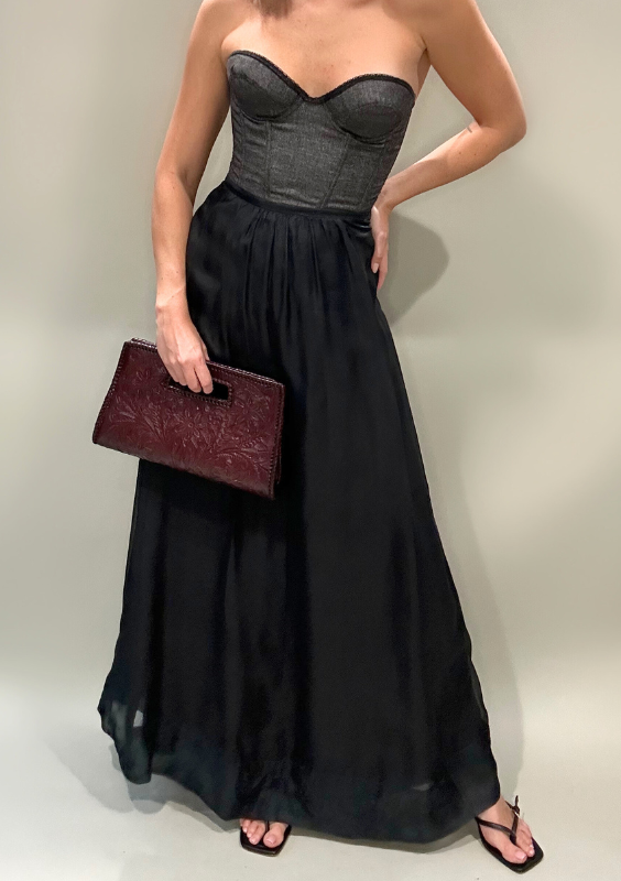 Vintage Nicole Miller Black Silk Maxi Skirt