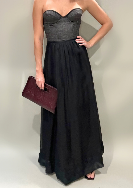 Vintage Nicole Miller Black Silk Maxi Skirt