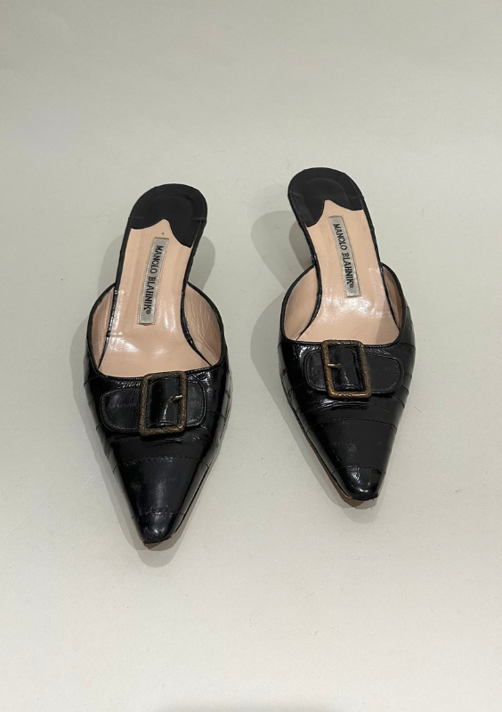 Vintage Black Manolo Blahnik Kitten Mules