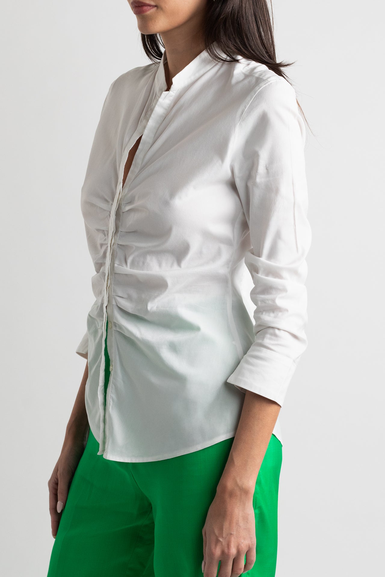 White Rouched Button Down