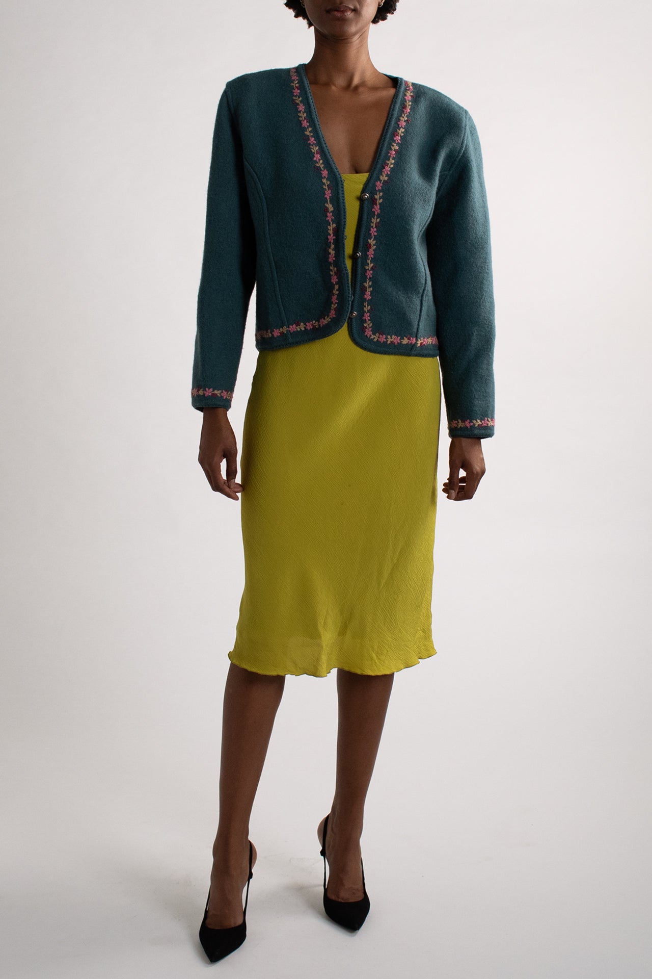 Vintage Wool Teal Floral Cardigan