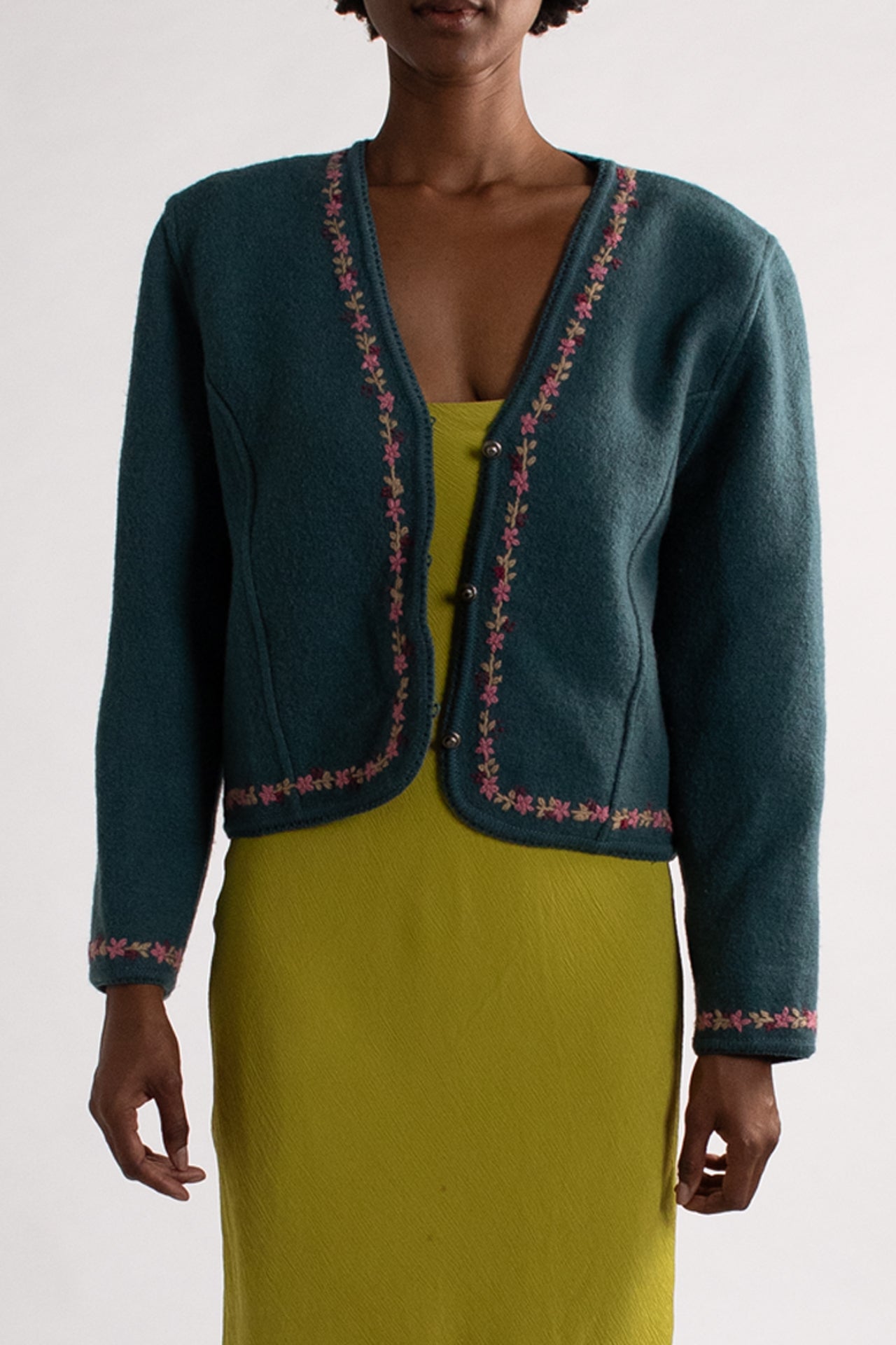 Vintage Wool Teal Floral Cardigan