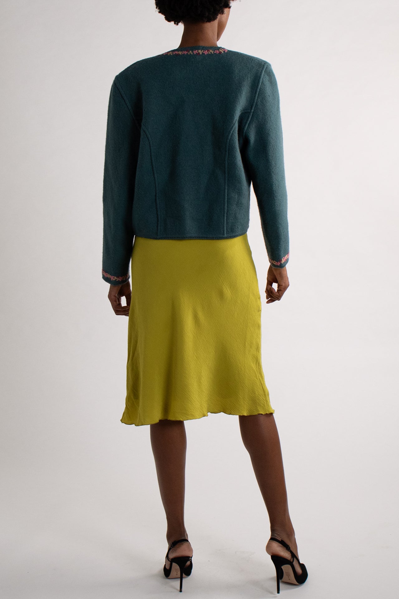 Vintage Wool Teal Floral Cardigan