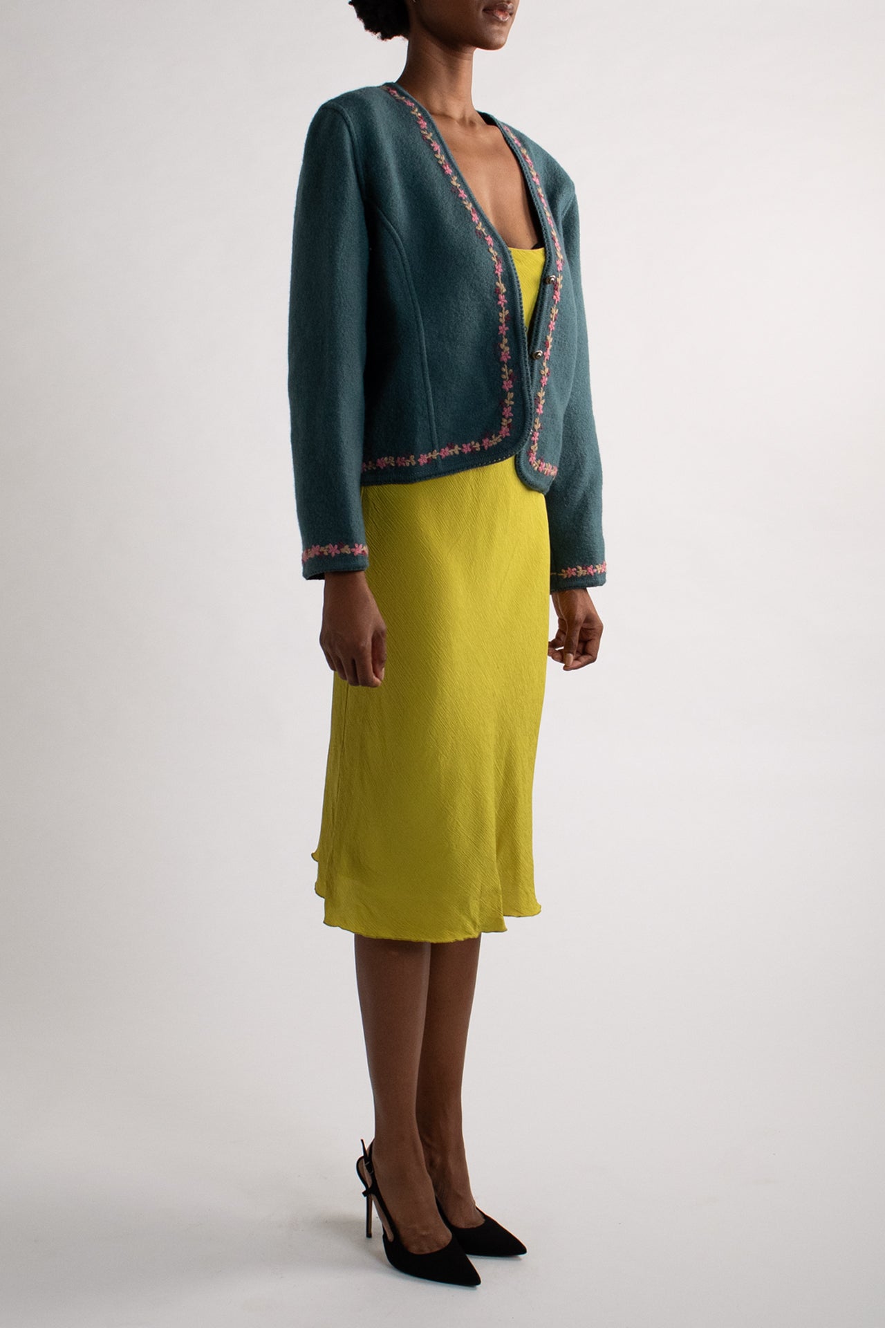Vintage Wool Teal Floral Cardigan