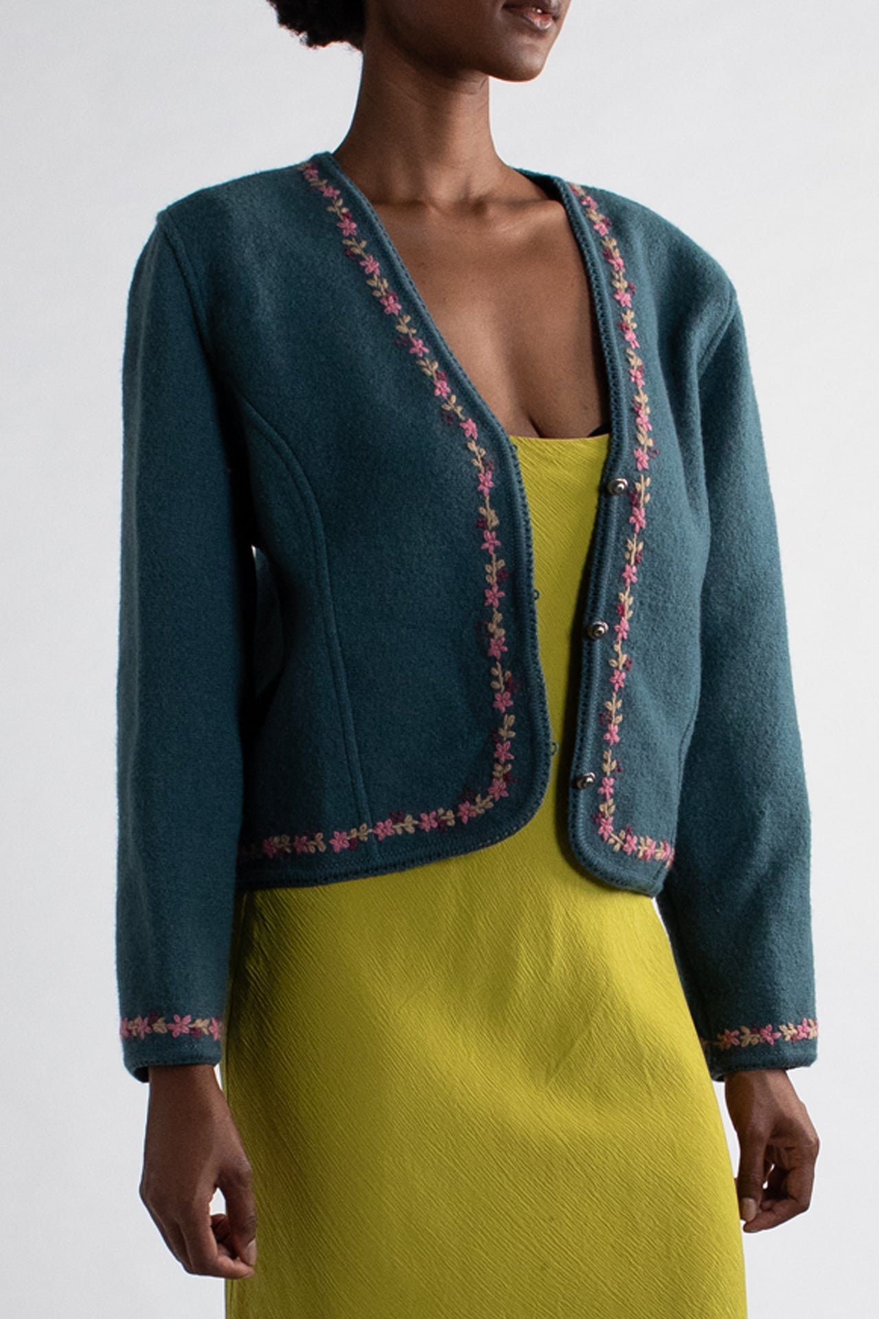 Vintage Wool Teal Floral Cardigan