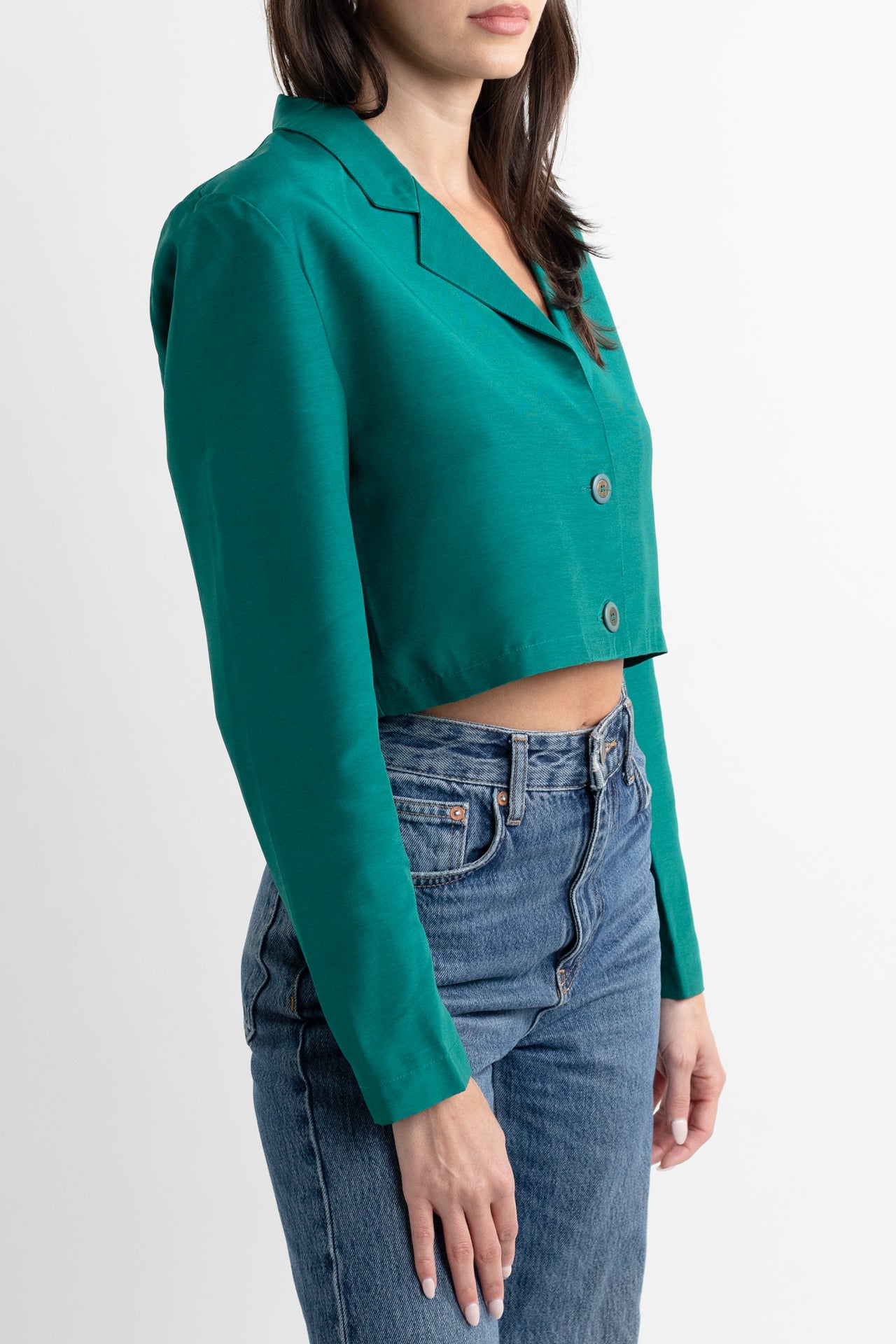 Vintage Teal Cropped Blazer