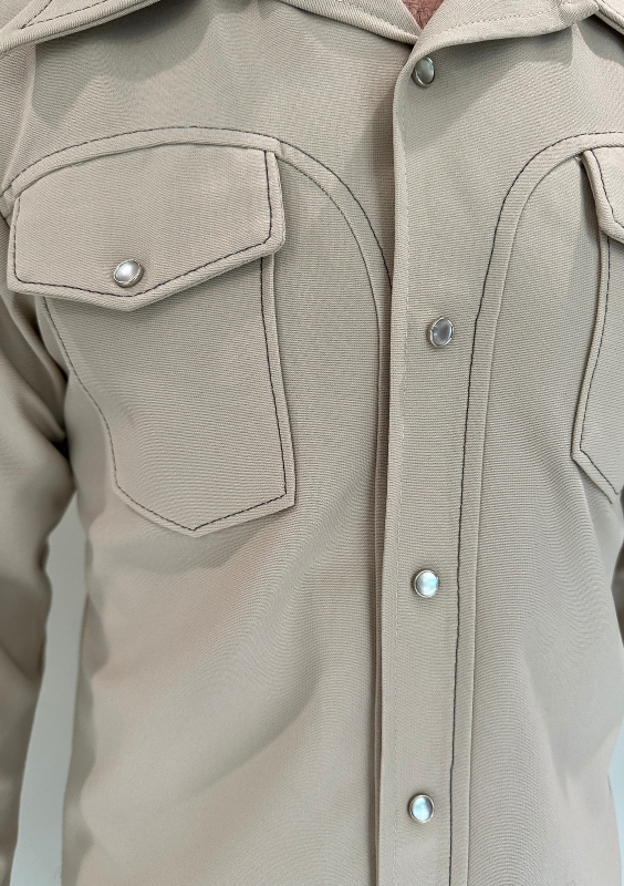 Vintage Time Out West Beige Long Sleeve Button Down