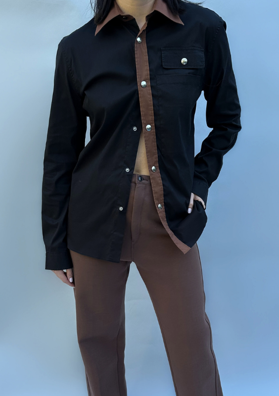Vintage Prada Black and Brown Button Down Shirt