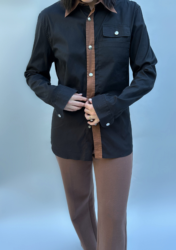 Vintage Prada Black and Brown Button Down Shirt