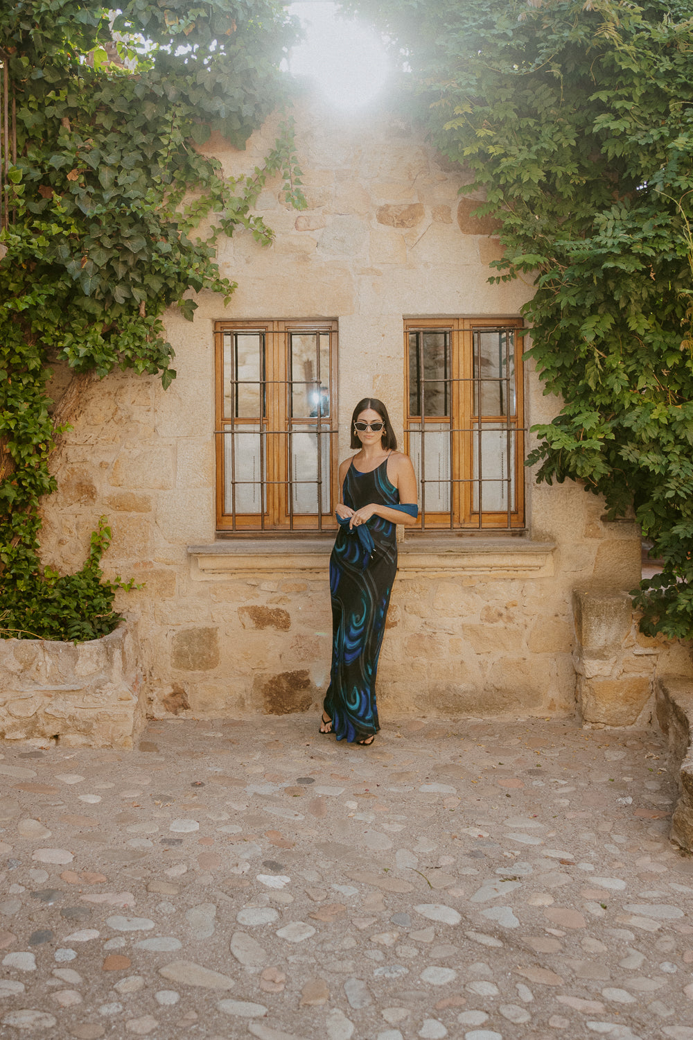 Vintage Silk Maxi Dress with Neck Scarf