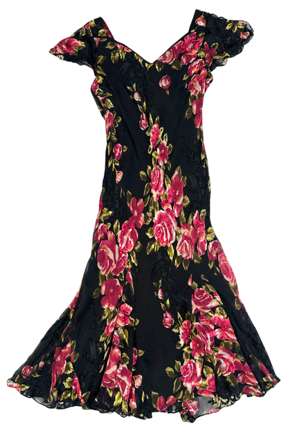 Vintage Floral Printed Flare Midi Dress