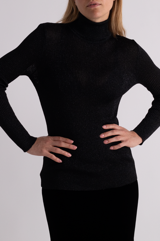 Sparkly Black Long Sleeve Turtle Neck Top