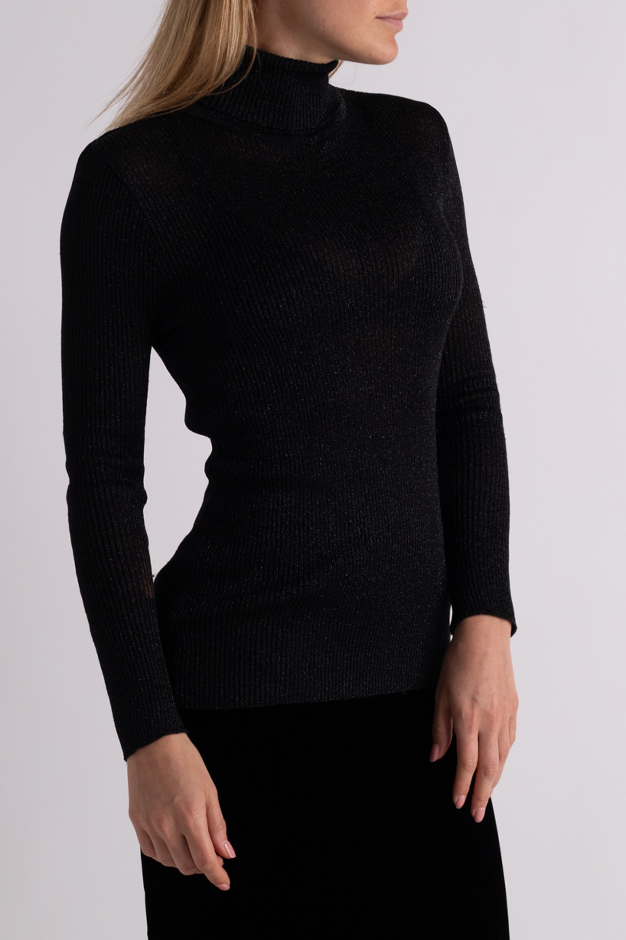 Sparkly Black Long Sleeve Turtle Neck Top