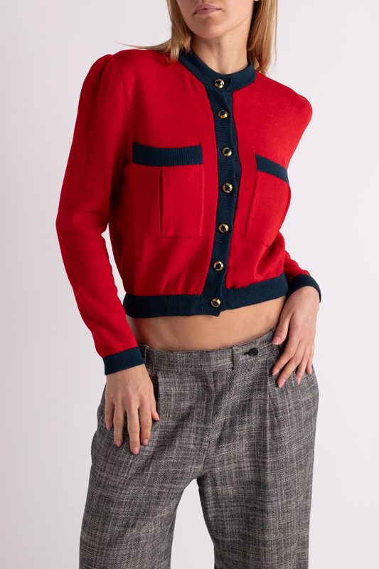 Vintage Red & Blue Button Up Cardigan