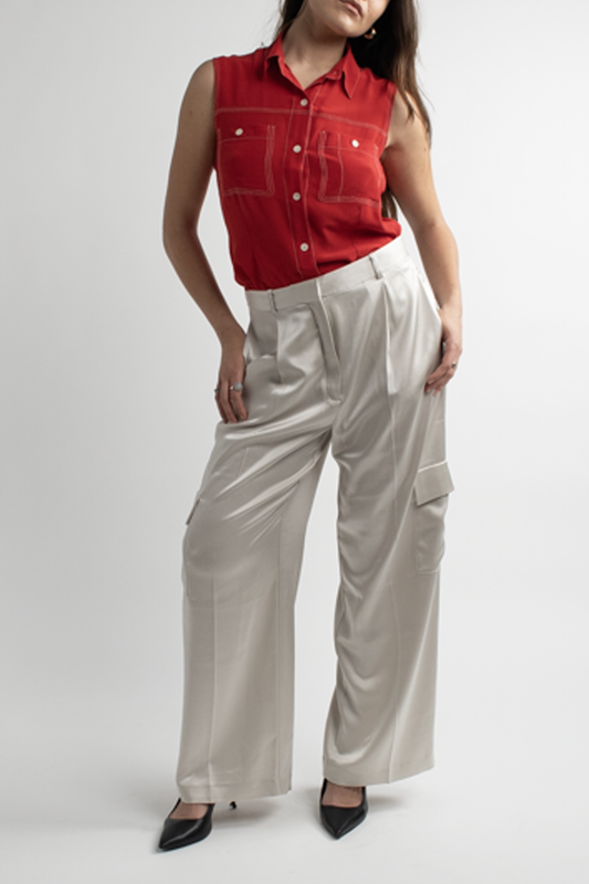 Silver Trouser Pants with Pockets