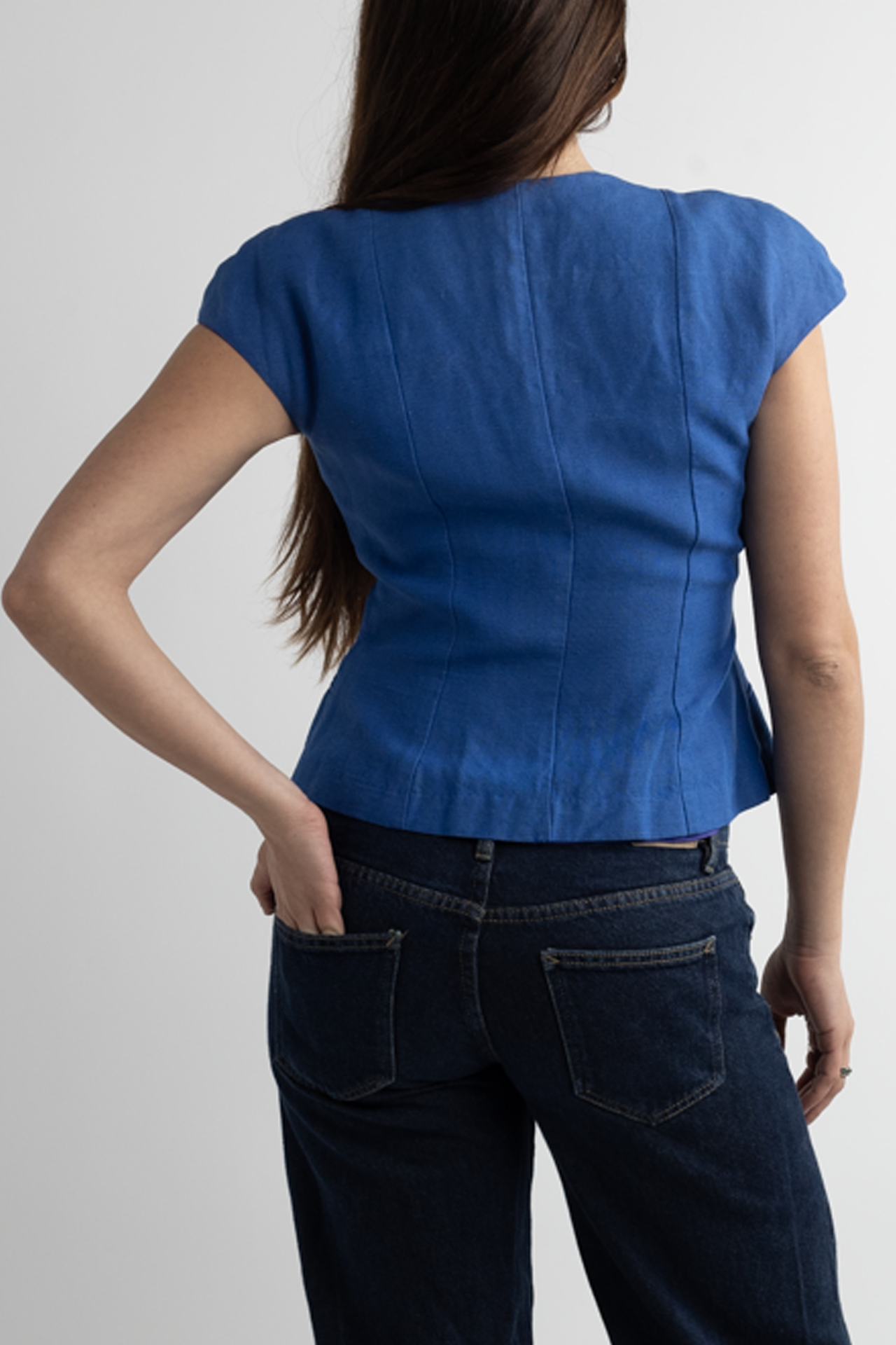 Vintage Royal Blue Button Top with Shoulder Pads