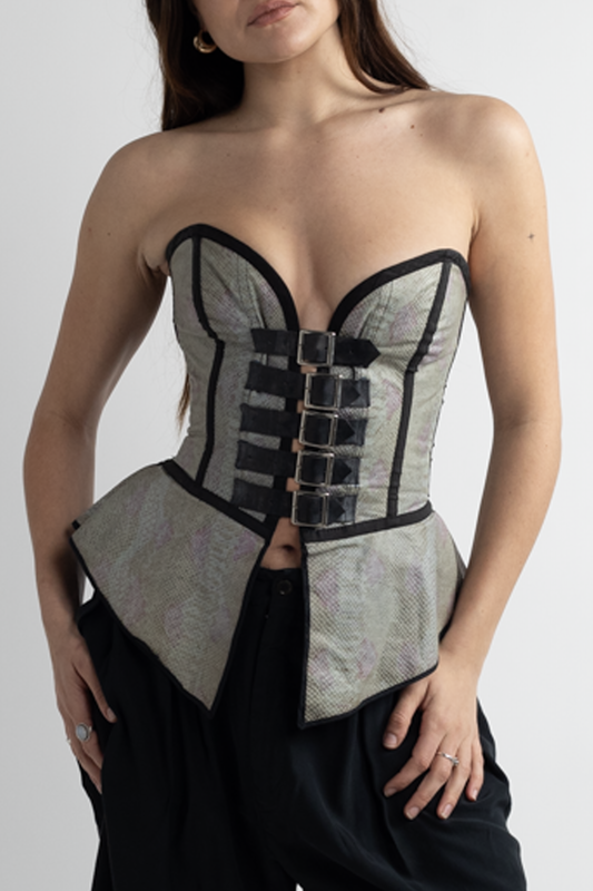 Green Python Corset Top with Belted Front