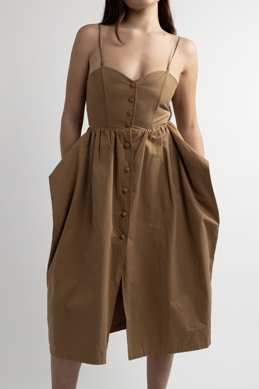 Brown Midi Dress with Buttons