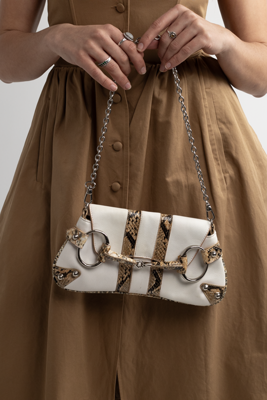 White & Snake Metal Chain Bag