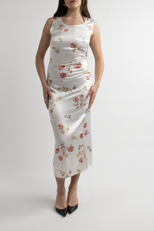 Vintage Satin Floral Maxi Dress