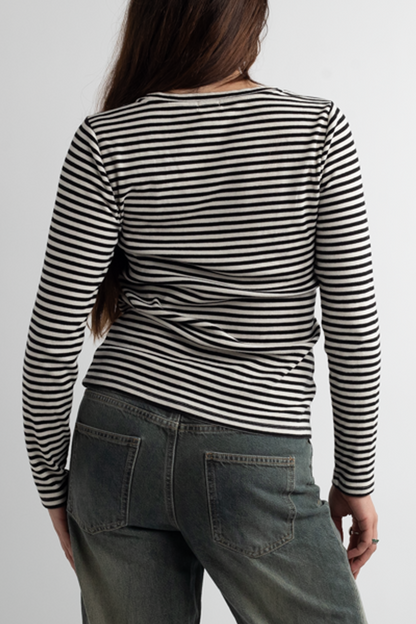 Black & White Long Sleeve Striped Ribbed Tee