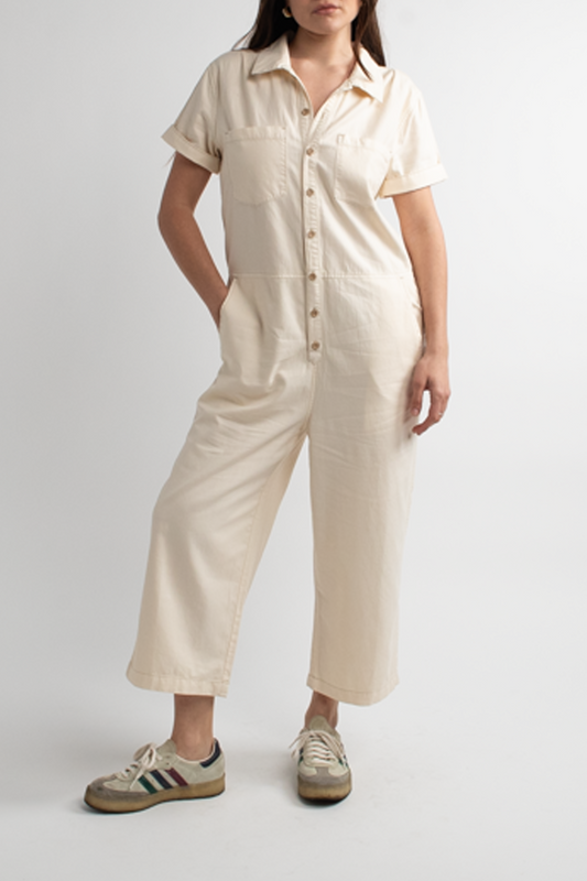 White Short Sleeve Pant Jumpsuit