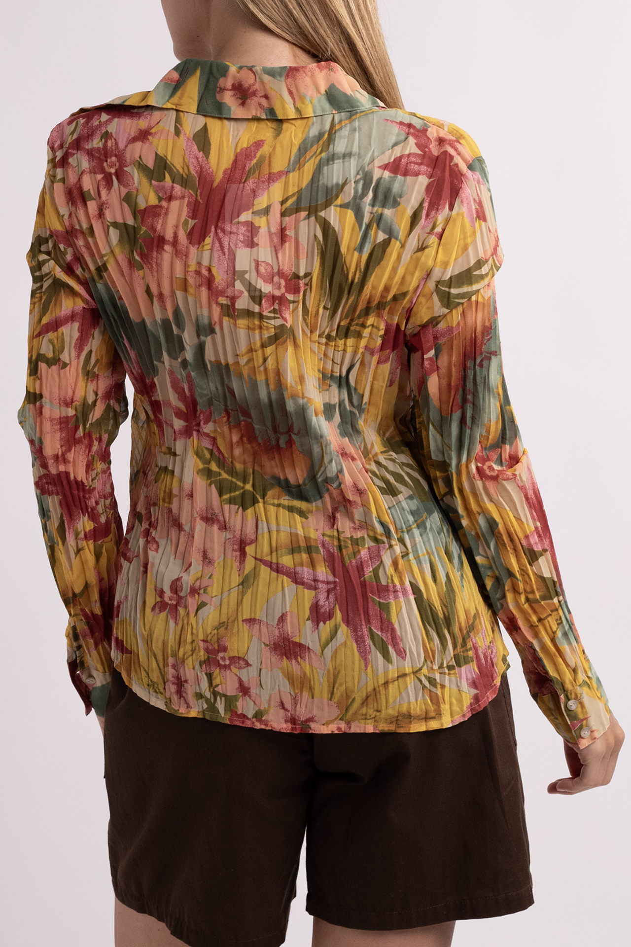 Colorful Floral Pleated Button Down