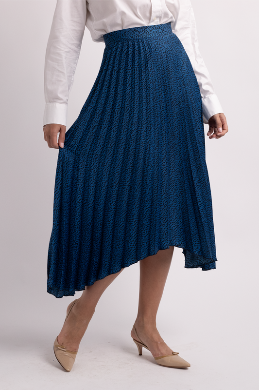 Banana Republic Blue Dotted Pleated Midi Skirt