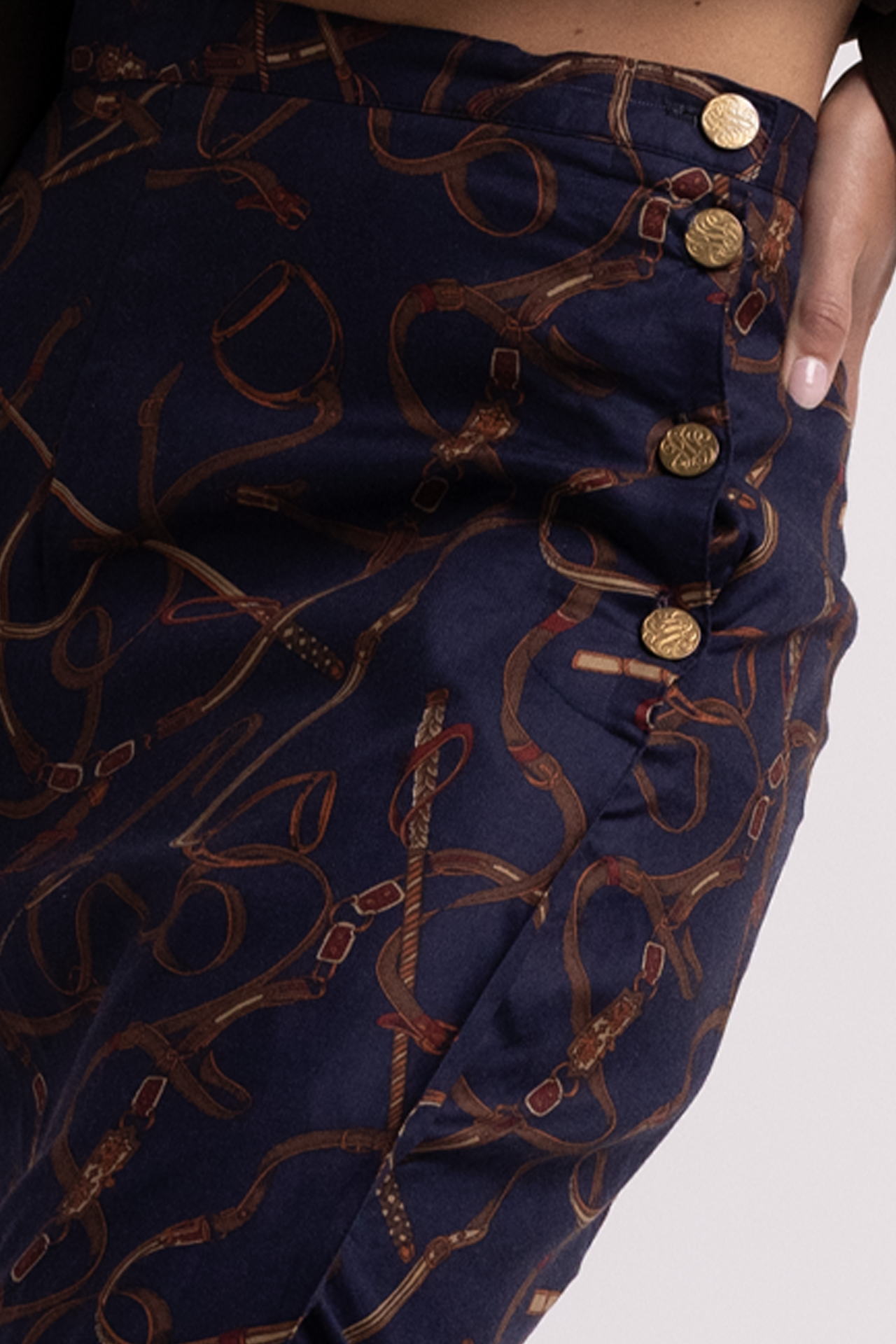 Vintage Navy Maxi Skirt with Gold Buttons