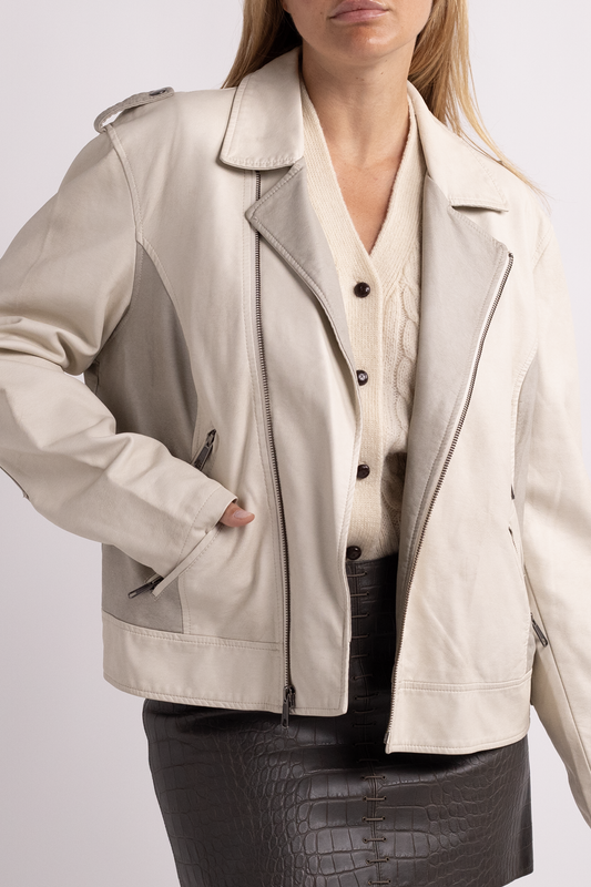 APT Beige Faux Leather Jacket