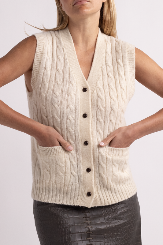 Vintage White Cable Knit Vest