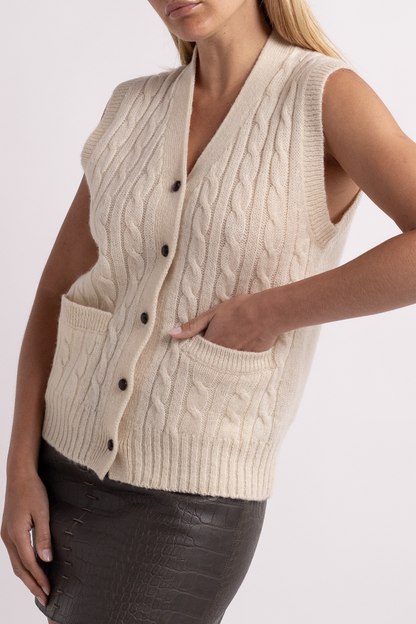 Vintage White Cable Knit Vest