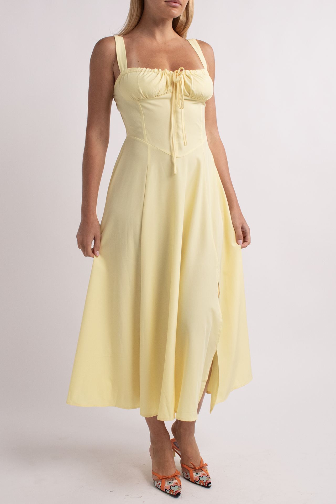 Yellow A-Line Midi Dress