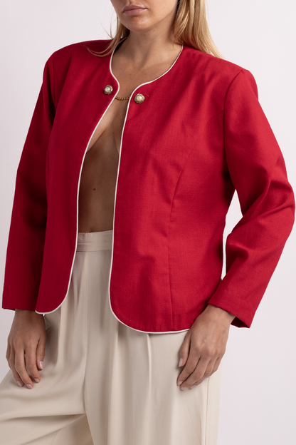 Vintage Red Blazer with White Trim