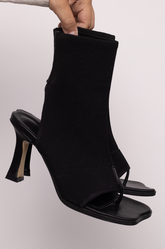 Black Open Toe Sock Heel