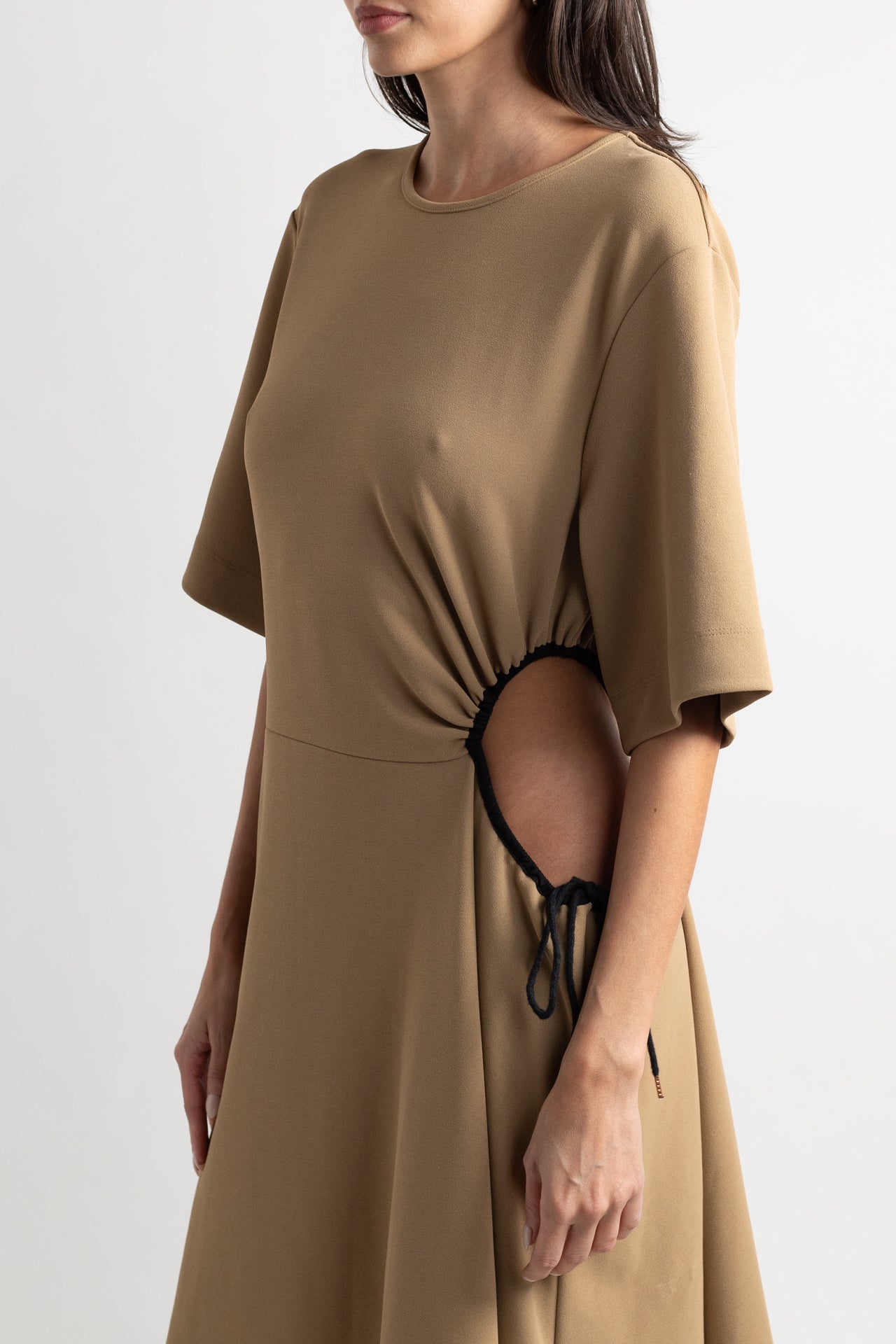 tan cut out dress Tan One Shoulder Cut Out Maxi Kea Dress XS
