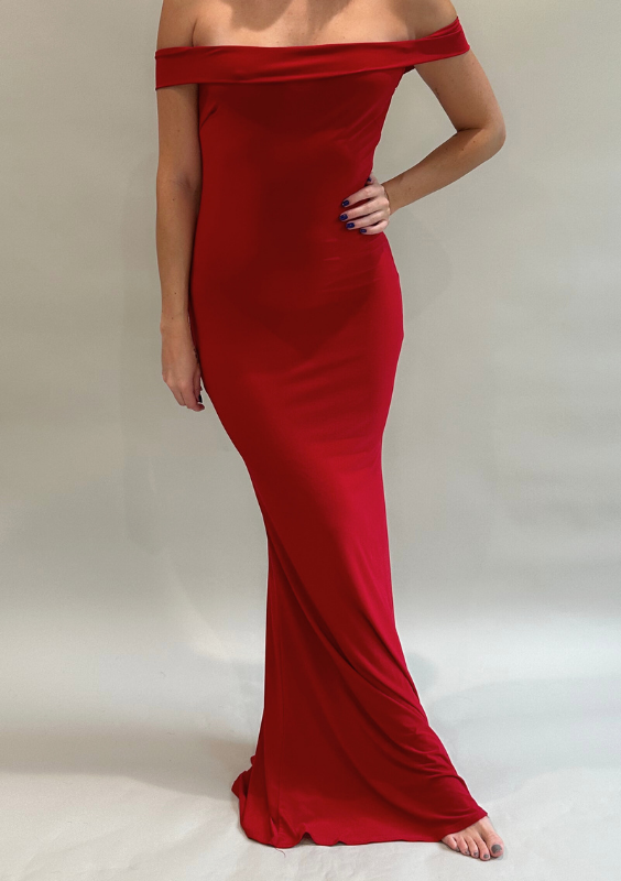 Vintage Red Off Shoulder Gown