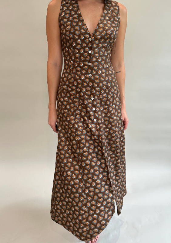 Doen Brown Button Patterned Dress