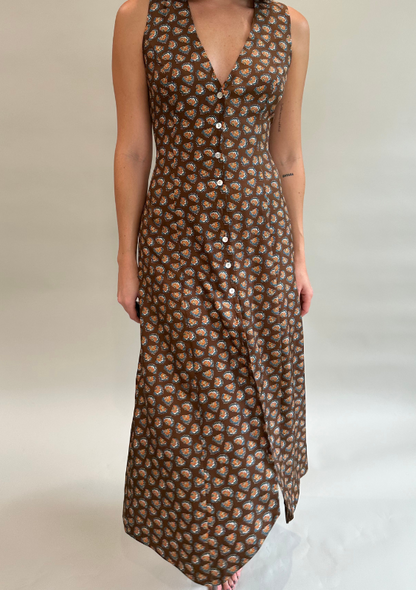 Doen Brown Button Patterned Dress