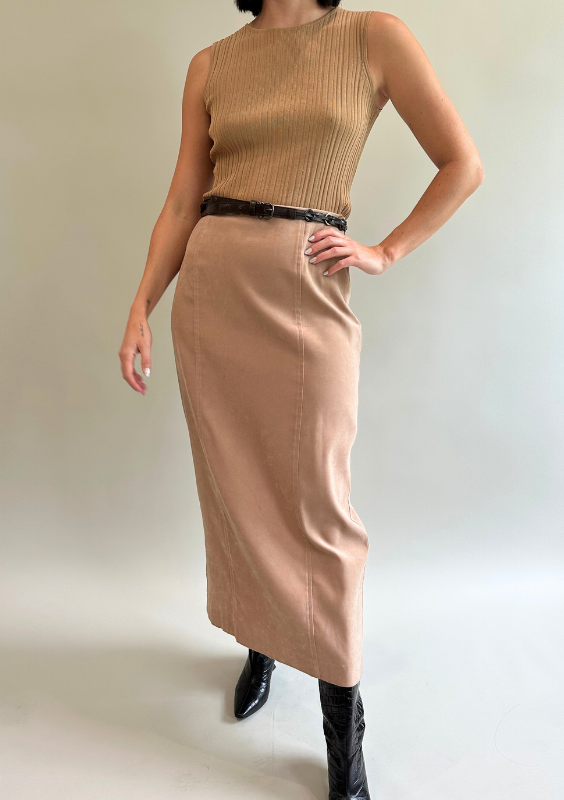 Vintage Beige Maxi Skirt with Back Slit