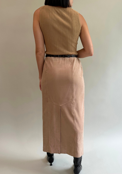 Vintage Beige Maxi Skirt with Back Slit