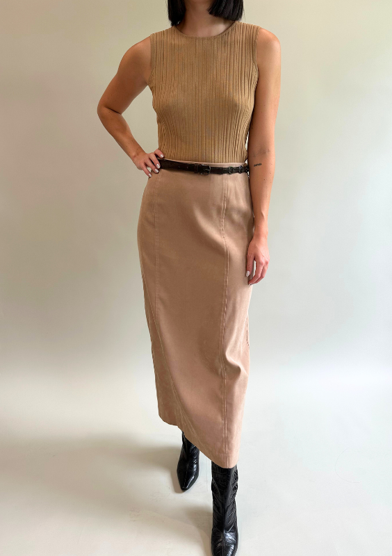 Vintage Beige Maxi Skirt with Back Slit