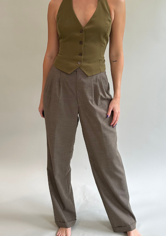 Vintage Brown Oversized Cuffed Trousers