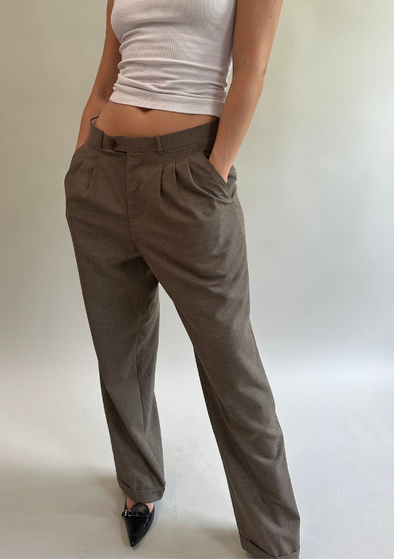 Vintage Brown Oversized Cuffed Trousers