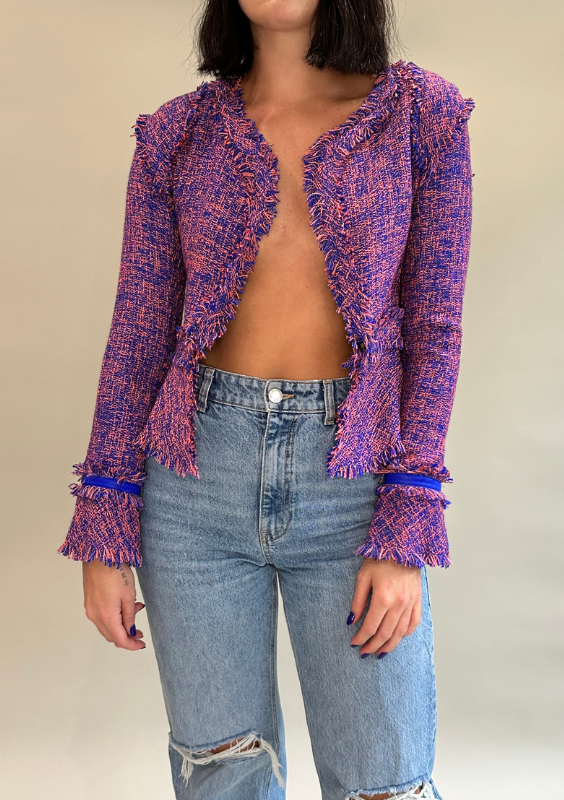 Alexis Purple & Blue Frayed Blazer Jacket